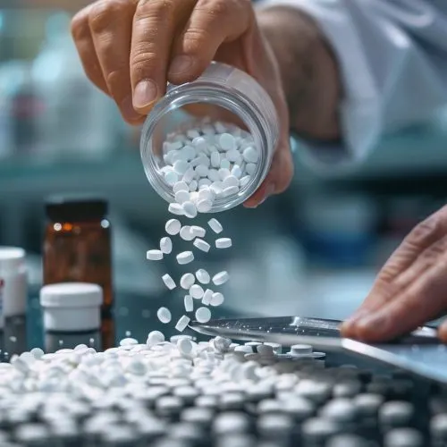 Pharmacist dispensing prescription medication