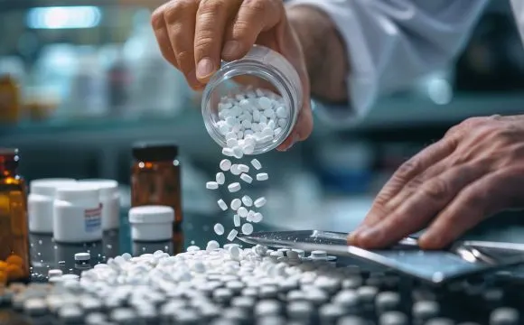 StockCake-Pharmacy Pill Dispensing_1724142431 | Tel Aviv Doctor Pharmacist dispensing prescription medication