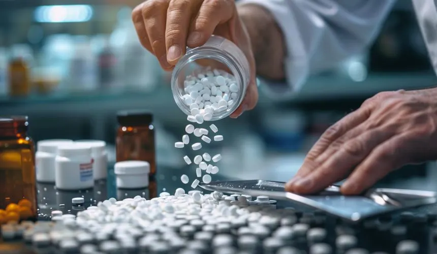 StockCake-Pharmacy Pill Dispensing_1724142431 | Tel Aviv Doctor Pharmacist dispensing prescription medication